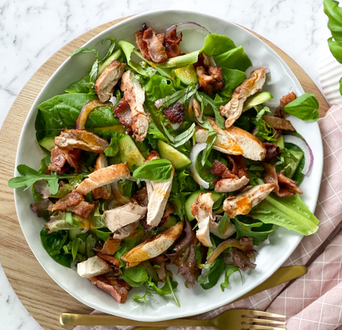 Maple BBQ Chicken
& Bacon Salad