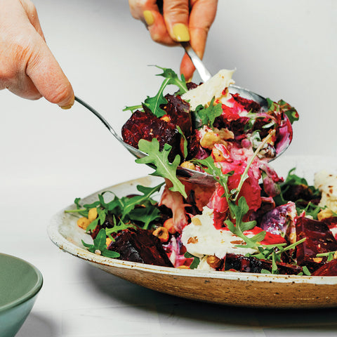 Roast Beetroot, Stracciatella & Hazelnut Salad with Basil