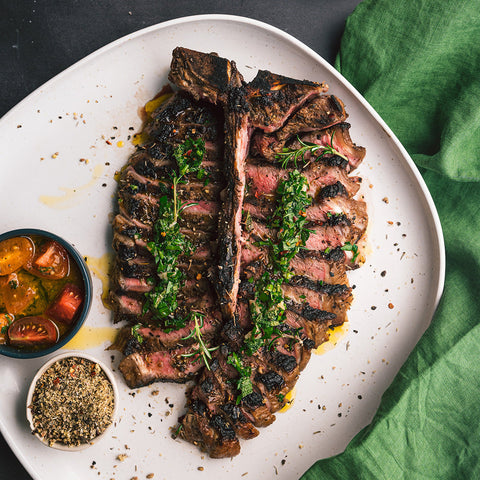 Blackened T-Bone & Chimichurri Sauce with Boujee Beef