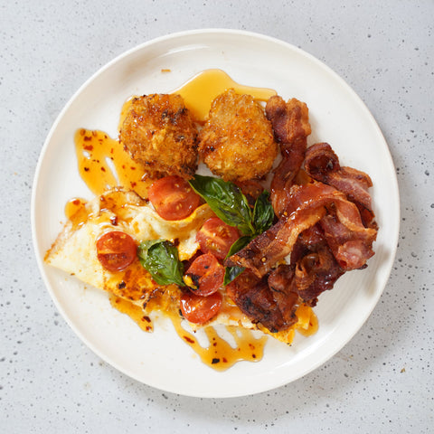 Hash Brown Waffles with Poached Eggs