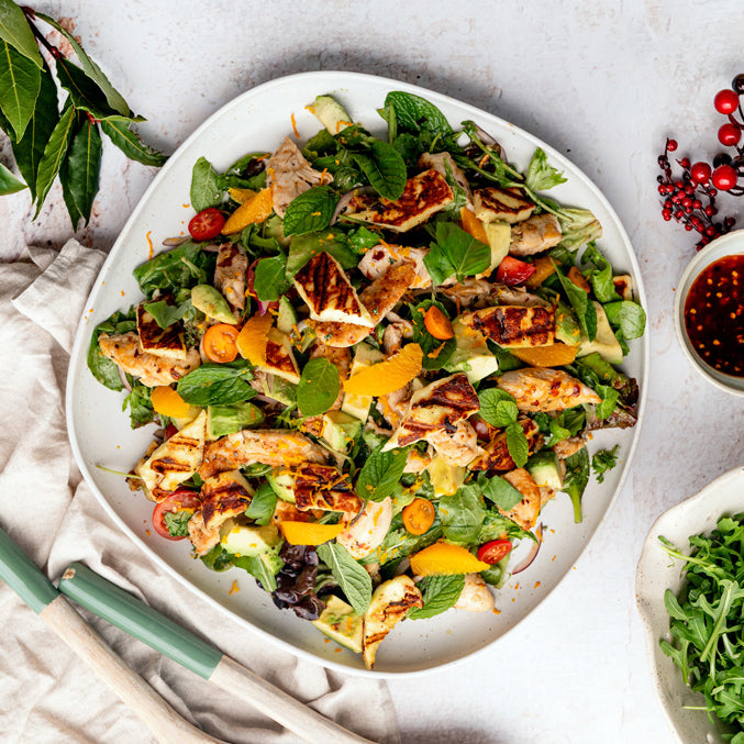 Hot Honey Chicken & Halloumi Salad